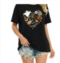 Women's Halloween Pumpkin & Ghost Print Shortsleeve Drop Shoulder Crewneck Tee, Summer Clothes Women, Casual Cute Graphic...