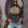 Women's Halloween Skeleton & Letter Print Drop Shoulder Sweatshirt, Casual Long Sleeve Round Neck Pullover for Daily...