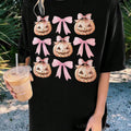 Women's Halloween Themed Bowknot & Pumpkin Print Tee, Casual Drop Shoulder Half Sleeve T-shirt for Summer, Women's Top...