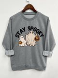 Women's Halloween Themed Cartoon Ghost & Letter Print Crew Neck Sweatshirt, Cute Casual Long Sleeve Pullover for Daily...