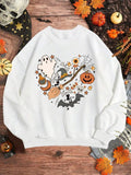 Women's Halloween Themed Cartoon Print Drop Shoulder Sweatshirt, Casual Long Sleeve Round Neck Pullover for Daily Wear,...