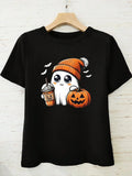 Women's Halloween Themed Ghost Graphic Print Round Neck Tee, Fashion Casual Short Sleeve T-shirt, Ladies Summer Clothes...