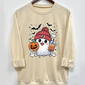 Women's Halloween Themed Ghost Print Crew Neck Sweatshirt, Casual Long Sleeve Pullover for Daily Wear, Ladies Fall &...