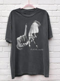 Women's Hand & Letter Print Round Neck Tee, Fashion Casual Crew Neck T-shirt for Daily Holiday Vacation Outdoor Wear,...