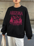 Women's Landscape & Letter Print Drop Shoulder Sweatshirt, Casual Long Sleeve Round Neck Pullover for Fall & Winter,...