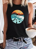 Women's Landscape & Letter Print Tank Top, Casual Sleeveless Top for Summer, Ladies Clothes for Daily Wear, Socks...