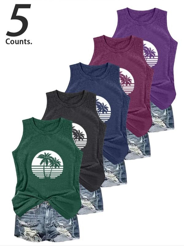 Women's Landscape Print Tank Top, Casual Sleeveless Top for Daily Wear, Ladies Clothes for All Seasons, Socks T-Shirts,...