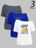 Women's Lemon Print One Shoulder Tee, Casual Fashion T-shirt for Daily Wear, Ladies Clothes for All Seasons, Top Hoodie,...