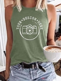 Women's Letter & Camera Print Tank Top, Casual Sleeveless Top for Summer, Ladies Clothes for Daily Wear, Socks T-Shirts,...
