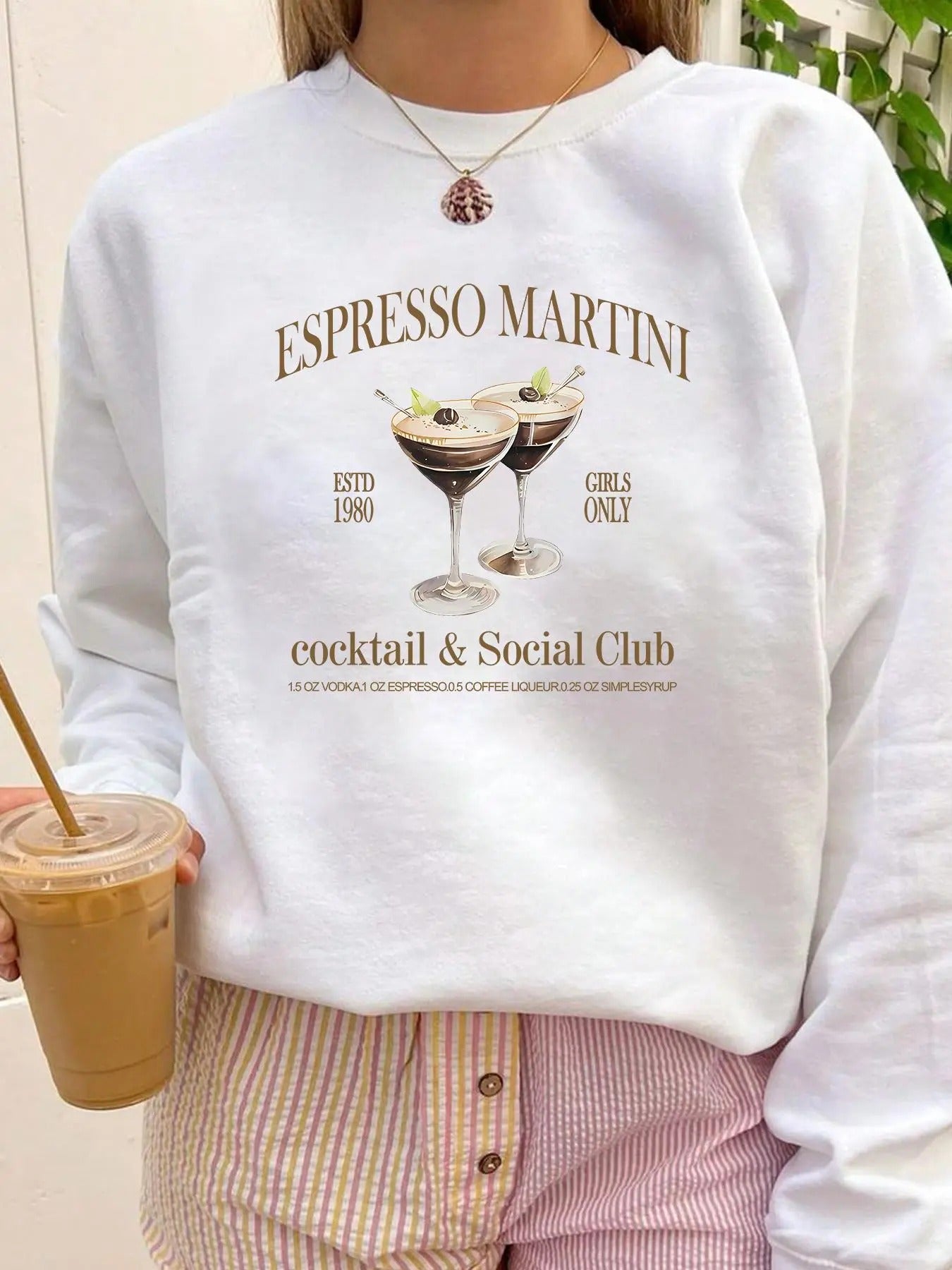 Women's Letter & Drink Print Drop Shoulder Sweatshirt, Casual Long Sleeve Round Neck Pullover for Fall & Winter, Ladies...