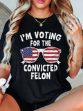 Women's Letter & Flag Graphic Drop Shoulder Tee, Casual Short Sleeve Round Neck T-Shirt for Summer, Women's Top for Daily...