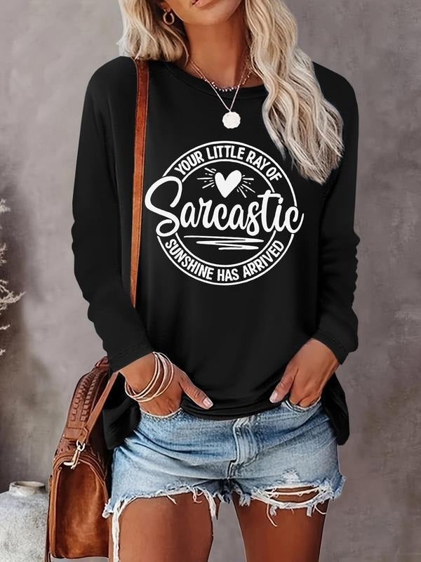 Women's Letter & Heart Print Round Neck Tee, Casual Long Sleeve Crew Neck T-shirt for Daily Wear, Ladies Clothes for All...