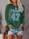 Women's Letter & Number Print Round Neck Tee, Casual Long Sleeve Crew Neck Top for Spring & Fall, Women's Top for Daily...