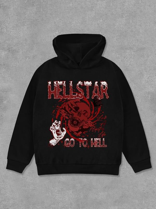 Women's Letter & Skull Print Hoodie, Fashion Casual Long Sleeve Hooded Sweatshirt for Daily Holiday Outdoor Wear, Women...
