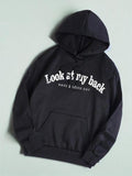 Women's Letter Print Drawstring Pocket Drop Shoulder Hoodie, Fashion Casual Hooded Long Sleeve Pullover for Daily Outdoor...