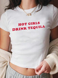 Women's Letter Print Round Neck Crop Tee, Casual Crew Neck Short Sleeve T-Shirt for Daily Wear, Ladies Clothes for All...