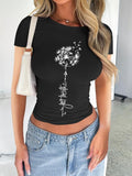 Women's Letter Print Round Neck Crop Tee, Casual Short Sleeve Crew Neck T-shirt for Daily Wear, Ladies Clothes for All...