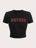 Women's Letter Print Round Neck Crop Tee, Casual Short Sleeve T-Shirt for Daily Wear, Ladies Clothes for All Seasons...