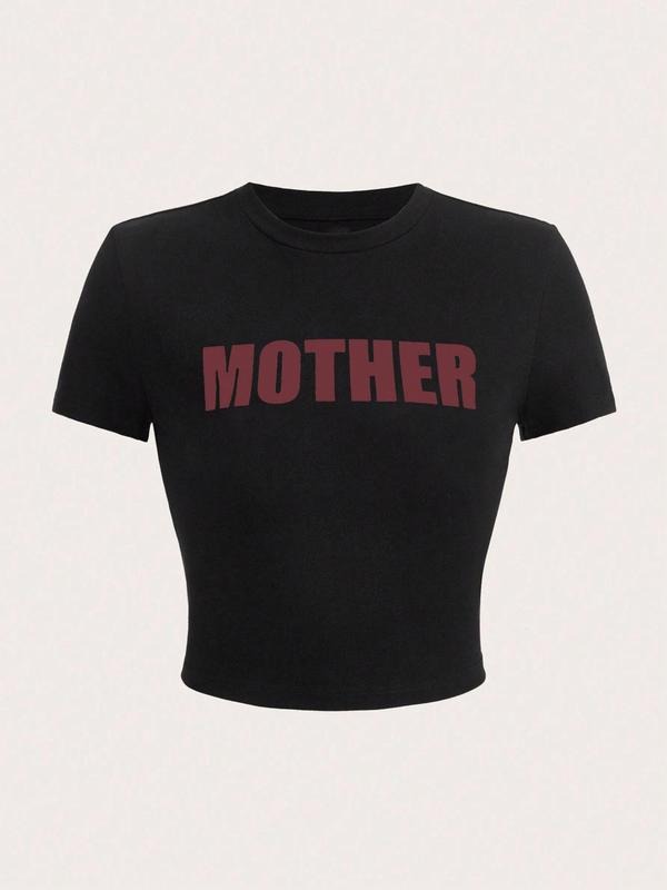 Women's Letter Print Round Neck Crop Tee, Casual Short Sleeve T-Shirt for Daily Wear, Ladies Clothes for All Seasons...