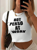 Women's Letter Print Round Neck Crop Tee, Fashion Casual Crew Neck Short Sleeve T-shirt for Daily Holiday Vacation...