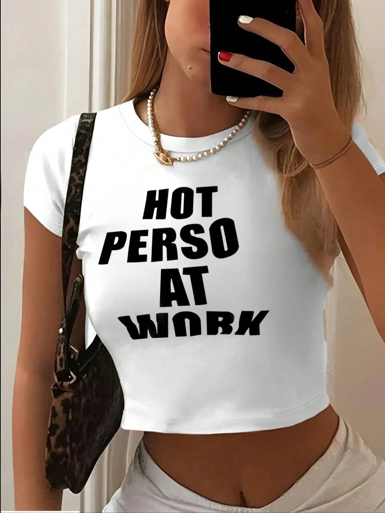 Women's Letter Print Round Neck Crop Tee, Fashion Casual Crew Neck Short Sleeve T-shirt for Daily Holiday Vacation...