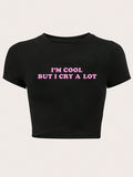 Women's Letter Print Round Neck Crop Tee, Fashion Casual Crew Neck T-Shirt for Daily Holiday Vacation Outdoor Wear,...