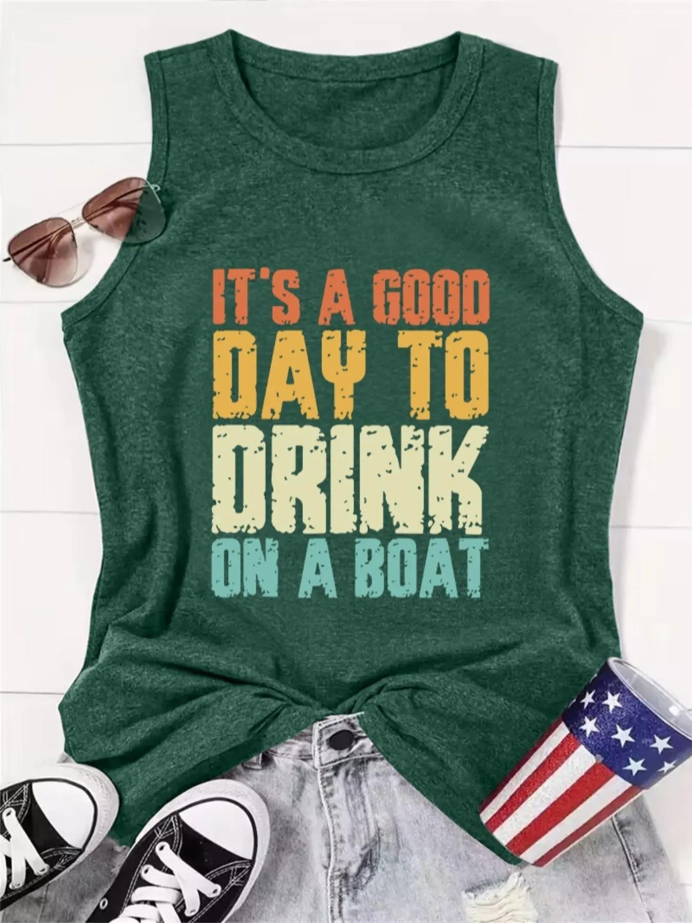 Women's Letter Print Round Neck Tank Top, Casual Graphic Crew Neck Sleeveless Top for Summer, Fashion Women's Clothes for...