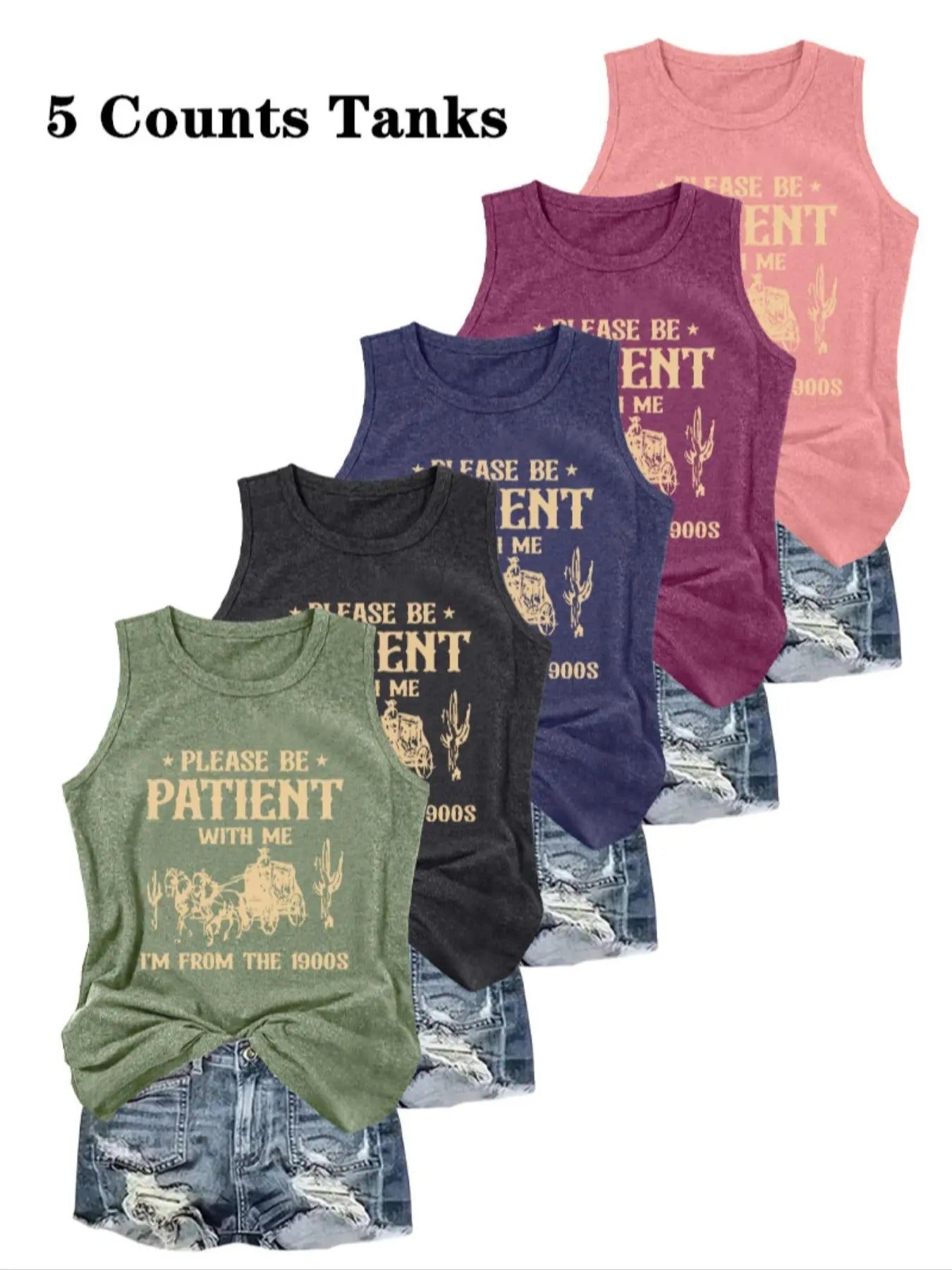 Women's Letter Print Round Neck Tank Top, Casual Sleeveless Crew Neck Top for Daily Wear, Ladies Clothes for All Seasons...