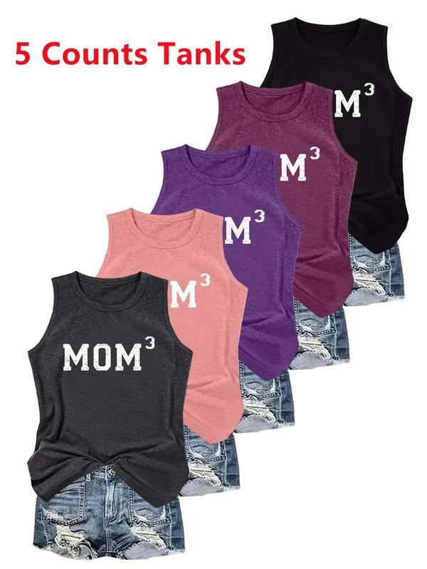 Women's Letter Print Round Neck Tank Top, Casual Sleeveless Crew Neck Top for Daily Wear, Ladies Clothes for All Seasons,...