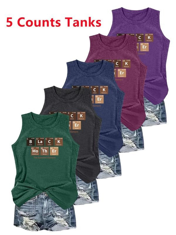 Women's Letter Print Round Neck Tank Top, Casual Sleeveless Top for Daily Wear, Ladies Clothes for All Seasons, Socks...