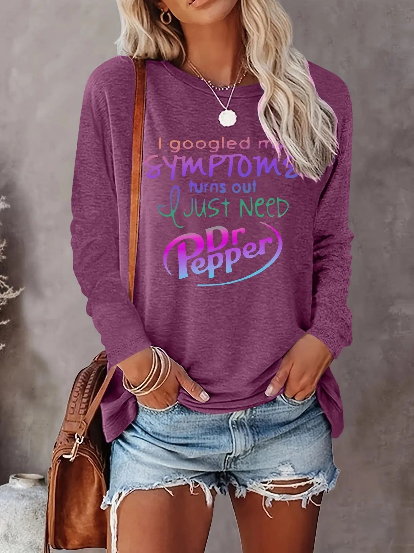 Women's Letter Print Round Neck Tee, Casual Long Sleeve Crew Neck T-shirt for Fall & Winter, Women's Top for Daily Wear...