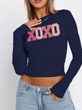 Women's Letter Print Round Neck Tee, Casual Long Sleeve Crew Neck T-shirt for Spring & Fall, Fashion Women's Top for...