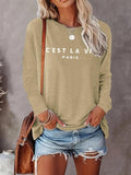 Women's Letter Print Round Neck Tee, Casual Long Sleeve Crew Neck Top for Fall & Winter, Women's Clothing for Daily...