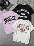 Women's Letter Print Round Neck Tee, Casual Short Sleeve Crew Neck T-Shirt for Summer, Fashion Women's Top for Daily...