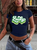 Women's Letter Print Round Neck Tee, Casual Short Sleeve Crew Neck T-shirt for Daily Wear, Ladies Clothes for All...