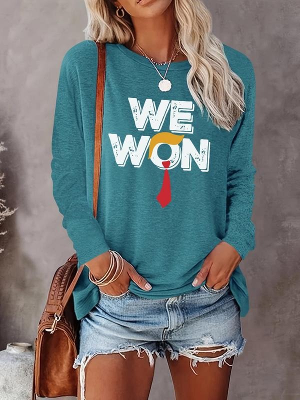 Women's Letter Print Round Neck Tee, Fashion Casual Crew Neck Long Sleeve  T-shirt for Daily Holiday Vacation Outdoor...
