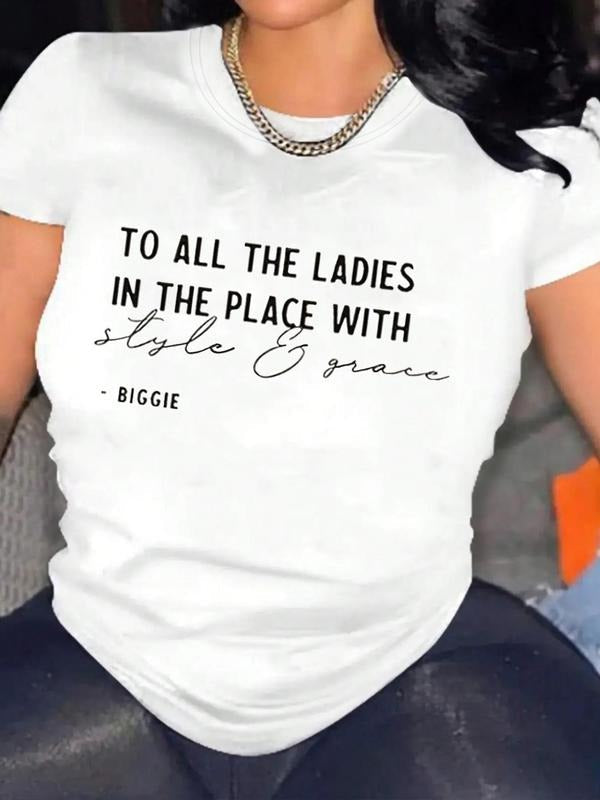 Women's Letter Print Round Neck Tee, Fashion Casual Crew Neck Short Sleeve T-Shirt for Daily Outdoor Wear, Ladies Clothes...