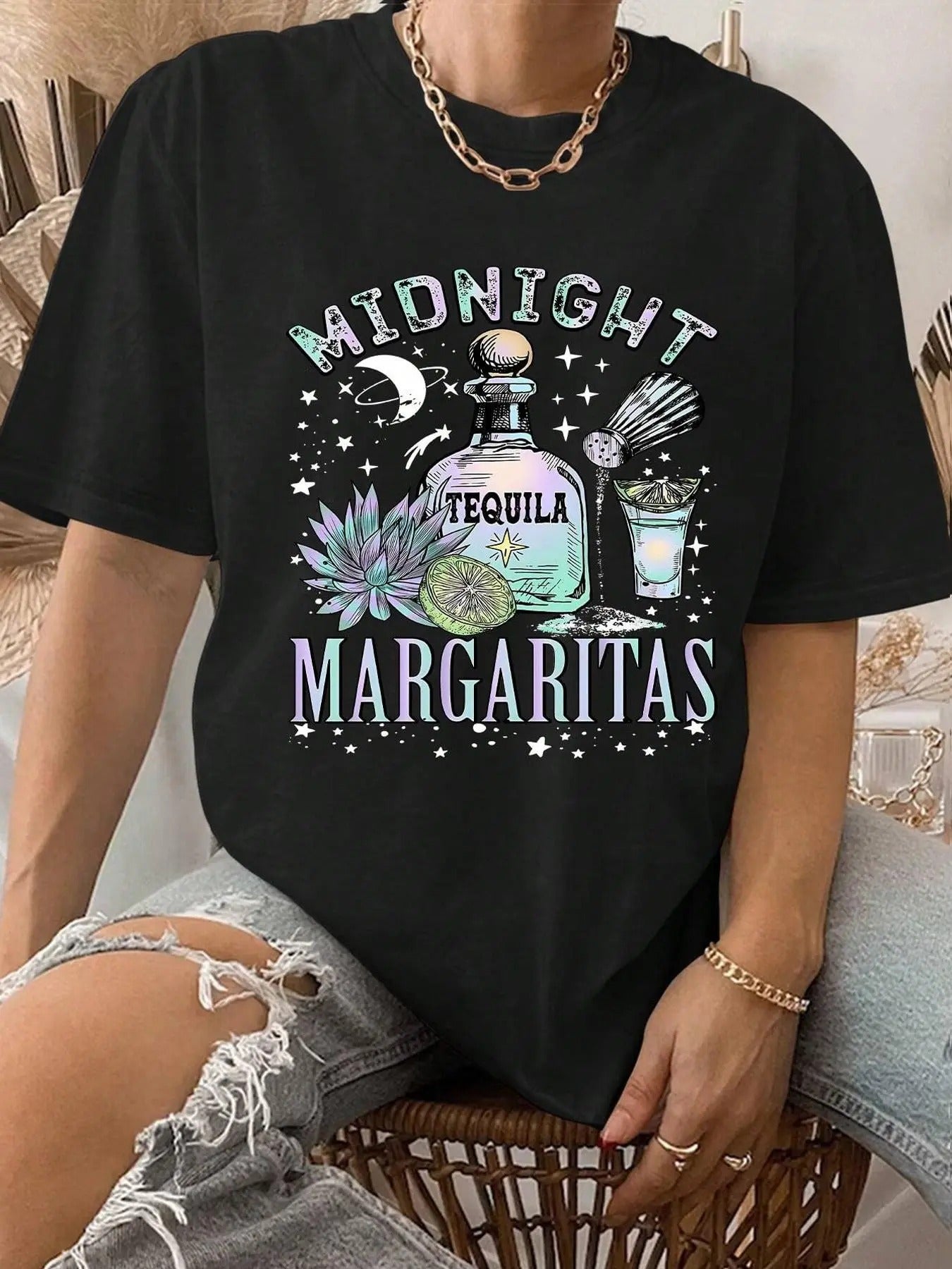 Women's Letter Print Round Neck Tee, Fashion Casual Drop Shoulder Half Sleeve T-shirt for Daily Wear, Ladies Summer...