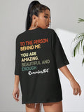 Women's Letter Print Round Neck Tee, Fashion Casual Drop Shoulder Short Sleeve T-shirt for Daily Wear, Ladies Summer...