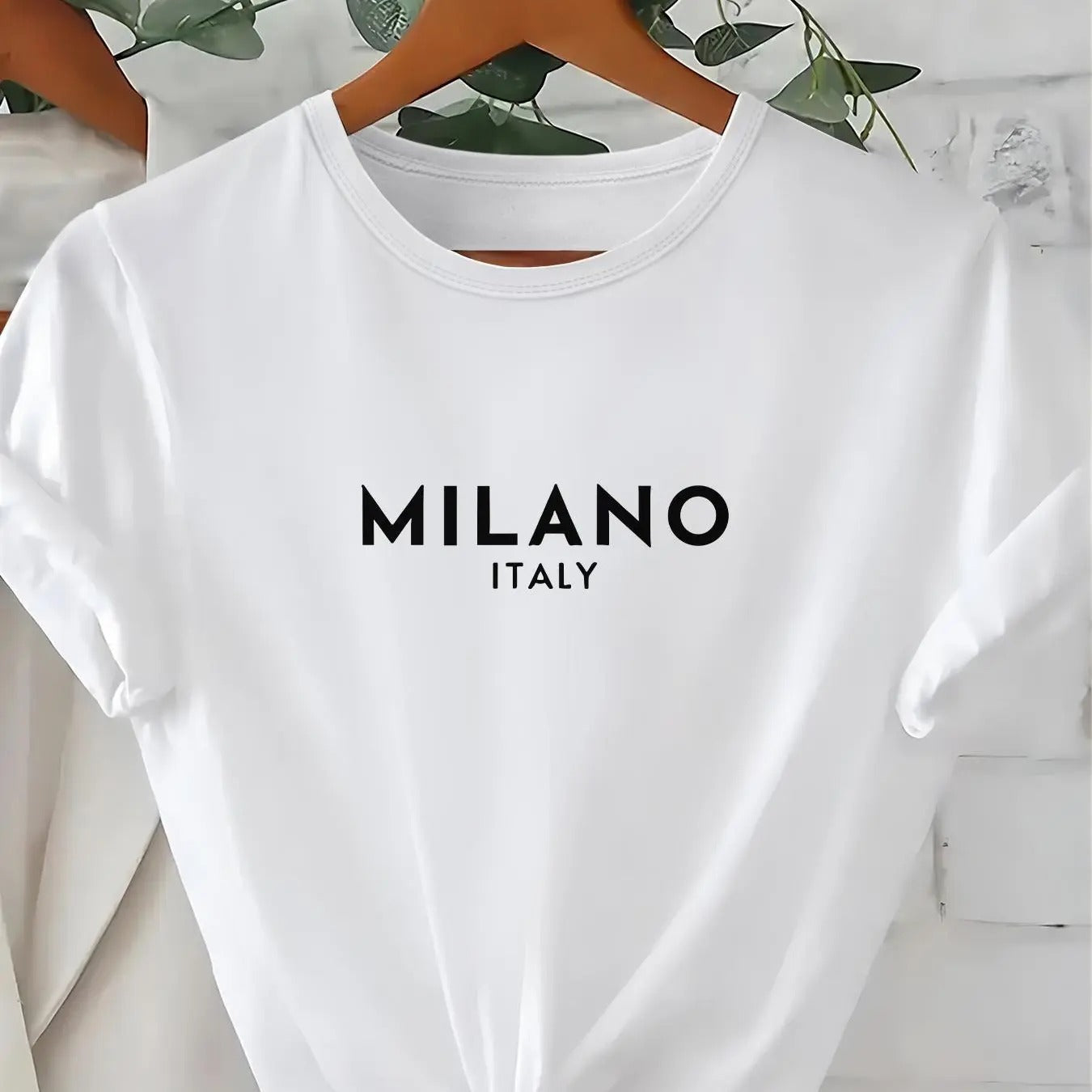 Women's Letter Print Round Neck Tee, Fashion Casual Short Sleeve T-shirt, Ladies Summer Clothes for Daily...