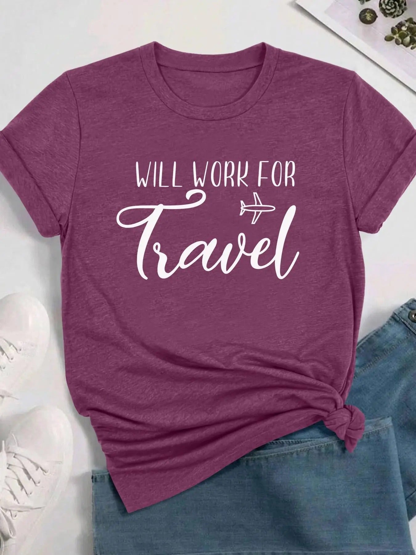 Women's Letter Print Round Neck Tee, Vintage Trendy Casual Short Sleeve T-shirt for Daily Wear, Ladies All Seasons...