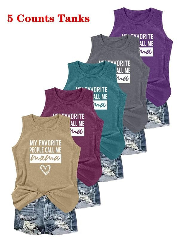 Women's Letter Print Tank Top, Casual Sleeveless Top for Daily Wear, Ladies Clothes for All Seasonsstyle{n002}4 T-Shirts,...