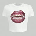 Women's Lip Print Round Neck Crop Tee, Fashion Casual Short Sleeve T-shirt for Daily Wear, Ladies Summer Clothes Hoodie,...