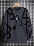 Women's Music Note Print Drop Shoulder Sweater, Casual Long Sleeve Round Neck Jumper for Fall & Winter, Fashion Ladies'...