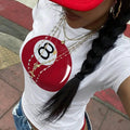 Women's Number "8" Ball Print Round Neck Crop Tee, Fashion Casual Short Sleeve Graphic T-shirt for Daily Wear, Ladies...