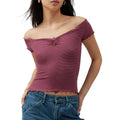 Women's Off Shoulder Crop Tops Stripe Pattern Boat Neck Short SleeveFit Summer T-Shirts Hoodie, Sweatshirt | ZylaModa.com
