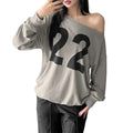 Women's Off-Shoulder Tops Trendy Number Print Asymmetrical Long Sleeves Shirts Summer Blouses Going out Streetwear...