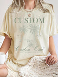Women's Palm Tree & Letter Print Round Neck Tee, Casual Short Sleeve T-shirt for Summer, Ladies Clothes for Daily Wear...
