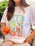 Women's Pineapple & Drink Print Round Neck Tee, Casual Short Sleeve Crew Neck T-shirt for Summer, Fashion Women's Top for...
