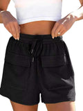Women's Plain Textured Drawstring Waist Shorts, Casual Flap Pocket Shorts for Summer, Women's Bottoms for Daily Wear...